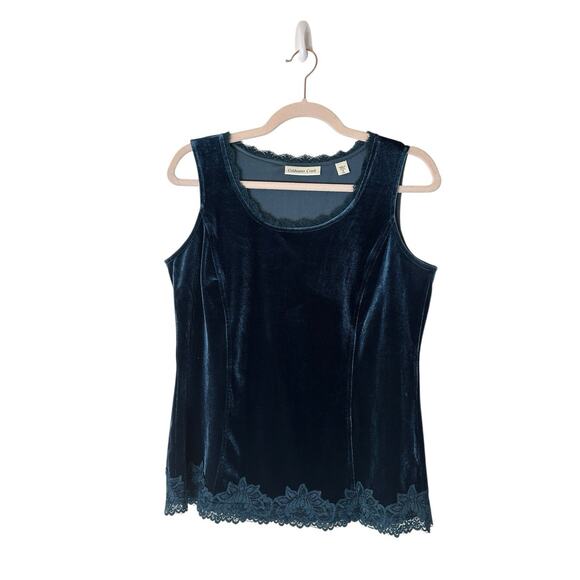 COLDWATER CREEK Dark Green Velvet Lace Trim Cami Tank Top Fairygrunge Vamp Y2K S - Picture 7 of 12